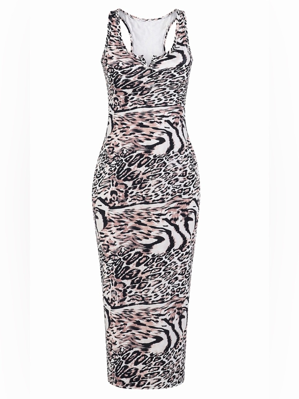Sleeveless Animal-Print Maxi Dress in Blush and Black